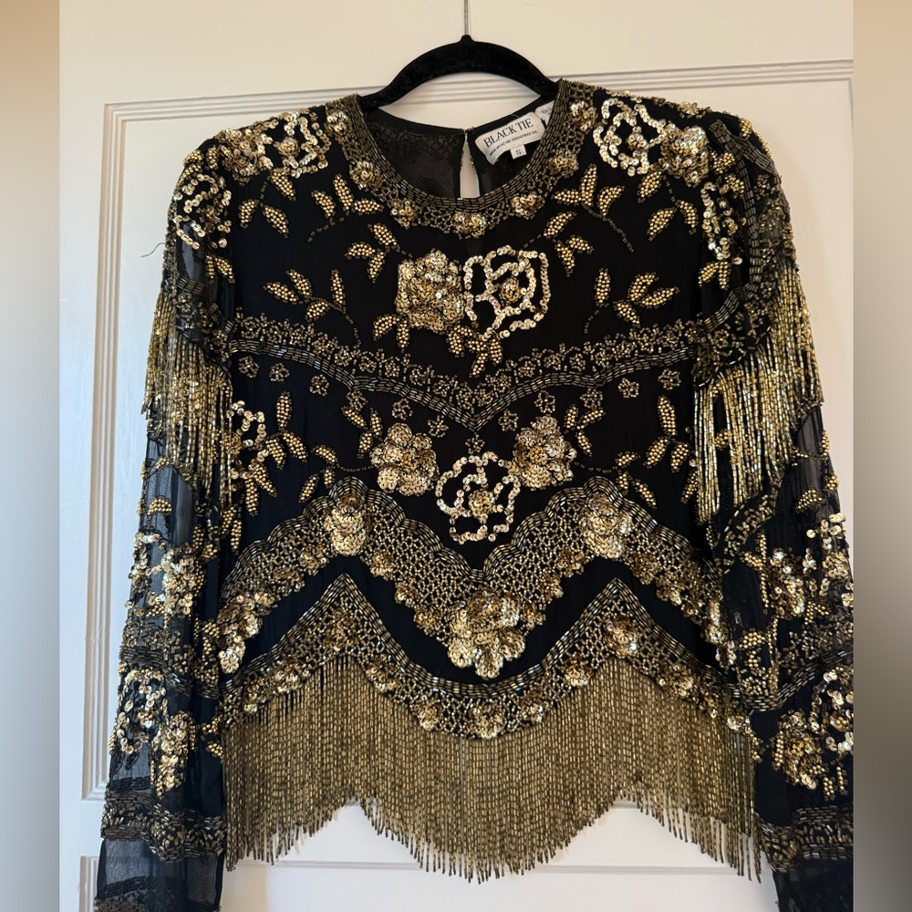 Elegant Black and Gold Embellished Blouse